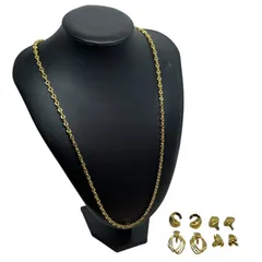 【管2511-507】MONET モネ  ヴィンテージ ゴールドトーン イヤリング 5ペア + ネックレスセット アクセサリー 5点まとめ レディース
