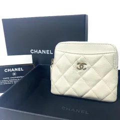 1491　CHANEL シャネル　マトラッセ　ココマーク　キャビアスキン　ジップコインパース　オフホワイト
