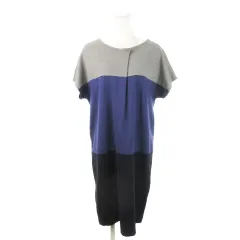 自由区 オンワード樫山 ひざ丈ワンピース 半袖 切替 タック ストレッチ 38 M グレー /MN6 ■GY99