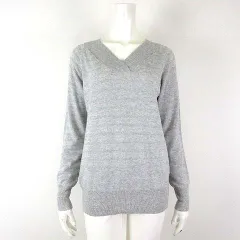 エプローヴ Eprouve ニット セーター ボーダー編み カシミヤ ウール ラメ Vネック 長袖 L グレー シルバー