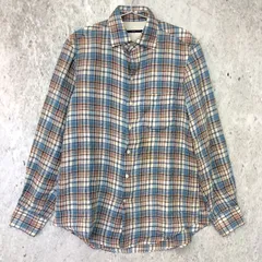 SHIPS シップス リネン チェックシャツ ブルー系 Mサイズ □〇