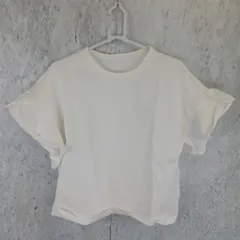 フリル袖 ラウンドネックシャツ レディース 半袖 綿100% トップス ホワイト Mサイズ □〇