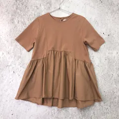 OPAQUE.CLIP オペークドットクリップ 異素材 Aライン カットソー  シルク調 コットン ピンク ベージュ Mサイズ □〇