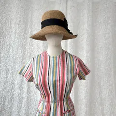 【USA製】マルチカラーストライプ 半袖ヴィンテージワンピース／ウエストゴム／春夏／昭和レトロ