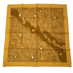 新品同様 HERMES エルメス スカーフ シルク カレ90 LAVOIE LACTEE 天の川 イエロー