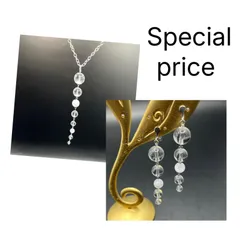 Special price‼︎ 2点セット 水晶 クリスタル 丸玉が連なるネックレスと耳飾り
