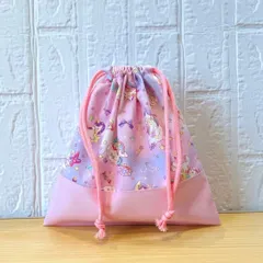 ハンドメイド C217 ユニコーン 星 ピンク 25×25 給食袋 コップ袋 巾着袋 着替え入れ 着替え袋 入学 入園