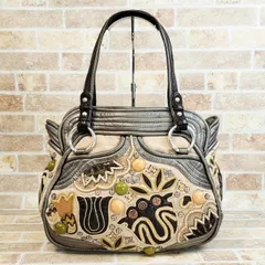 ジャマンピエッシュ ☆ ビーズ フラワー 刺繍 レザーコンビ トートバッグ ベージュ系 Jamin Puech