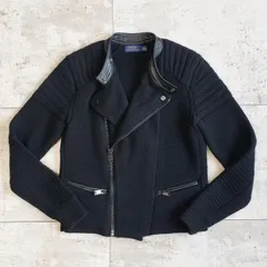 ポロ ラルフローレン ☆ ウール ライダース ニット ジャケット XS ブラック POLO RALPH LAUREN