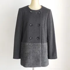 ボールジィ BALLSEY ☆ ノーカラー ウール 切り替え コート 38 日本製 イタリア製生地 ポンテトルト社生地 チャコールグレー
