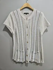 1+1 縦ストライプ 半袖 ニット カーディガン LL