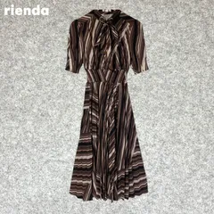rienda ストライプ柄 ヴィンテージ風 リボン付き半袖ワンピース Mサイズ