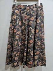 1+1 ブラウン 花柄 フレア スカート M