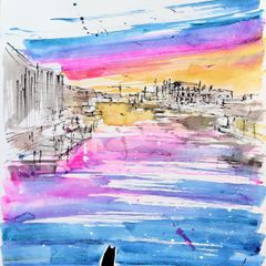 原画#31 薔薇 雪 エッフェル塔 パリ フランス 花 水彩画 ドローイング