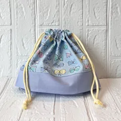 ハンドメイド C172 リボン 水色 21×28マチあり お弁当袋 給食袋 巾着袋 入学 入園