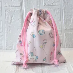 ハンドメイド C164 ユニコーン ピンク 20×18 給食袋 コップ袋 巾着袋 入学 入園