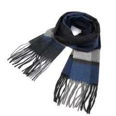 コムサメン COMME CA MEN チェック柄 ウール マフラー ネイビー グレー 07-56RR06 新品同様