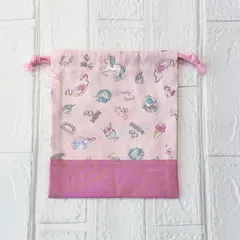 ハンドメイド C147 ユニコーン ピンク 20×18 給食袋 コップ袋 巾着袋 入学 入園
