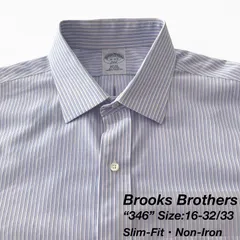 【16-32/33】Brooks Brothers 346 ワイドカラーシャツ / Slim Fit / Cotton100% / Stripe（ホワイト×ブルー×パープル）  L相当 メンズ
