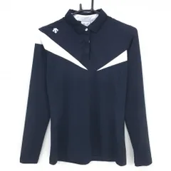 デサントゴルフ 長袖ポロシャツ ネイビー×白 肩ロゴ ストレッチ 中田英寿  レディース M ゴルフウェア DESCENTE