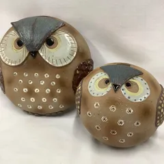 難あり】ふくろう　花瓶　2個セット　一輪挿し　オブジェ　陶器製　Q868