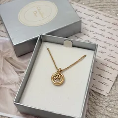 【箱付き】【未使用品】クリスチャンディオール ネックレス CDロゴ 丸型 GPメッキ ラインストーン ゴールド レディース Christian Dior Vintage Necklace Gold Rhinestone Accessories 22316