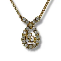 クリスチャンディオール　Christian Dior ネックレス　CDロゴ　ラインストーン　ティアドロップ　雫型　ゴールド金具　ヴィンテージ