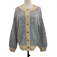 スタディオクリップ Studio Clip カーディガン ニット ラウンドネック バイカラー ローゲージ 長袖 F グレー ベージュ