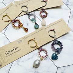 14kgf天然石と苺バロックパールフープピアス - メルカリ