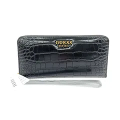 GUESS ゲス ラウンドファスナー長財布  ロゴプレート/クロコ型押し/PVC/箱付    ブラック レディース / 240001176327