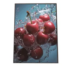 【A2サイズ（約42x59cm）】【lh-poster-1645】【フレーム付き】さくらんぼ チェリー ポスター フルーツスプラッシュ 水滴 果物 フレッシュカラフル 食べ物 インテリア