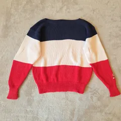 【Ralph Lauren】コットン100％ ボーダーニット M／ネイビー×ホワイト×レッド／RL-92 刺繍入り／トリコロールカラー