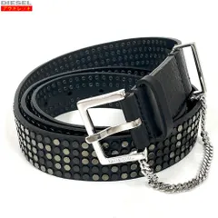 DIESEL ディーゼル 新品・アウトレット X07781 P0752 B-STAD BELT スタッズ レザーベルト 100cm ブラック 牛革 皮 レザー イタリア製 並行輸入品 メンズ