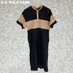 U.S. POLO ASSN. 半袖ボタン付きワンピース 黒/ベージュ Fサイズ