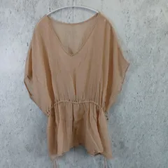 CLASSICAL ELF シアー素材 Vネックブラウス 前後2WAY Xラインギャザーボリュームブラウスレディース ベージュ Lサイズ〇□