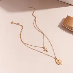 クロス 十字架  聖母マリア コイン ゴールドネックレス レイヤード風