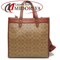 COACH コーチ フィールド トート シグネチャー キャンバス  ウィズ ホース  アンド キャリッジ プリント C0776 トートバッグ PVCxレザー ブラウン レディース /253380【中古】