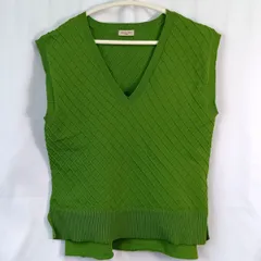 SamansaMOS2 サマンサモスモス 柄編みVネックニットベスト グリーン フリーサイズ 〇◇