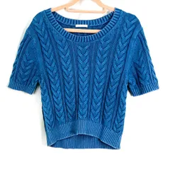 GU ジーユー ケーブルクルーネックセーター(半袖) ブルー Lサイズ □〇