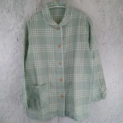 LIVETION レディース 綿 チェック 木 ボタンパジャマポケット付き ガーゼ ミント ルームウェア レディース Sサイズ 〇◇