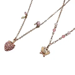 ANNA SUI(アナスイ) ネックレス - ピンクゴールド×ピンク×マルチ 2点セット(2連)/イチゴ/バタフライ(蝶)