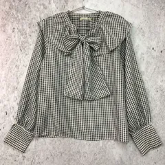 continuer de NICE CLAUP コンティニューデナイスクラップ 楊柳 ボウタイ ブラウス ギンガムチェック ブラック / ホワイト Fサイズ〇□☆