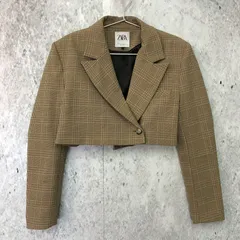 ZARA ザラ チェック 柄 クロップド テーラード ジャケット ベージュ Sサイズ 〇◇