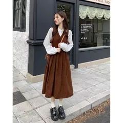 新作 甘め森系ミディ丈サロペットワンピース レディース