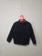 キッズ) Tommy Hilfiger トミーヒルフィガー ネイビー フリース 起毛 ジップアップ ジャケット 6-7歳