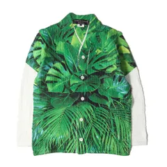 新品 COMME des GARCONS HOMME PLUS カーディガン サイズ:S 24SS リーフ ボタニカル 総柄 トロンプルイユ 転写 ローゲージ ポリニット カーディガン グリーン系 ホワイト トップス デザイナーズ モード【メンズ】