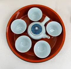 昭和レトロ　有田焼　宗真窯　急須　湯呑み　セット　寿司桶付き