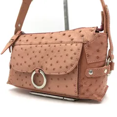 【美品】h×3 af trois  オーストリッチ ハンドバッグ ピンクベージュ Dリング