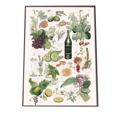 【B4サイズ（約25x36cm）】【lh-poster-2259】【フレーム付き】レストラン イラスト ポスター 手描き 手書き ワイン フランス料理 レトロ ビンテージ 古い