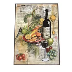【A1サイズ（約59x84cm）】【lh-poster-2279】【フレーム付き】レストラン イラスト ポスター 手描き 手書き ワイン フランス料理 レトロ ビンテージ 古い